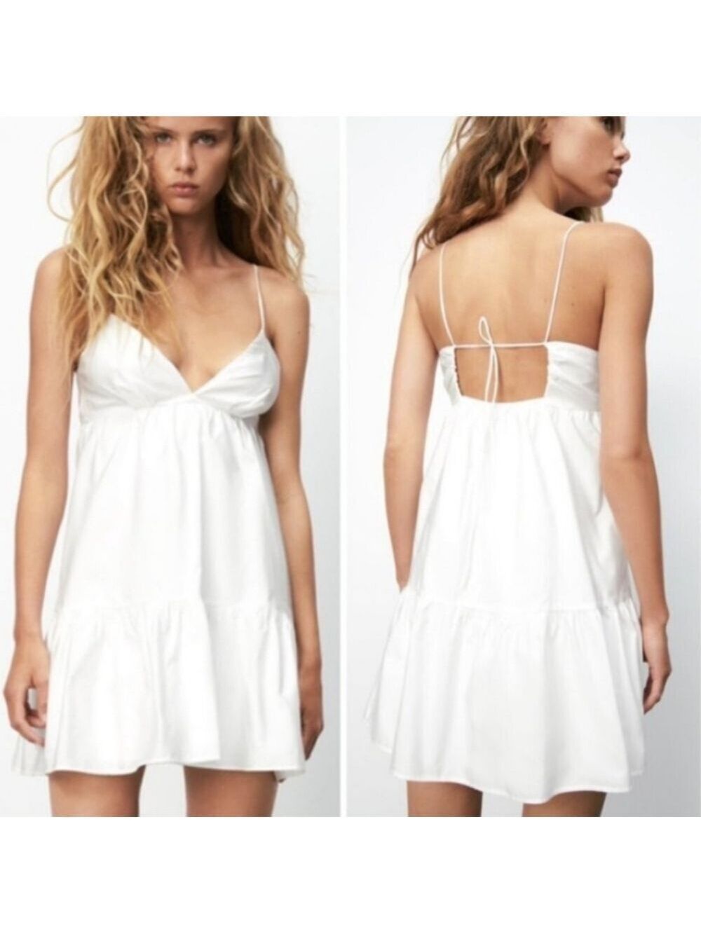NWT Zara Spaghetti Strap Pleated White Dress